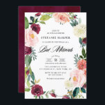 Burgundy en Blush Floral Wreath Herfst Bat Mitzvah Kaart<br><div class="desc">Nodig familie en vrienden uit voor uw evenement met deze florale bat mitzvah uitnodiging. Het is voorzien van een waterverf florale kreet van bogundy, brij, ivoor en oranje pinda's, rozen, maca's en andere bloemen met een foliageaccent. Deze bloemkool is perfect voor herfst- of herfstvleermuismitsen. Personaliseer door namen, datum, tijd, plaats...</div>