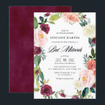 Burgundy en Blush Floral Wreath Herfst Bat Mitzvah Kaart<br><div class="desc">Nodig familie en vrienden uit voor uw evenement met deze florale bat mitzvah uitnodiging. Het is voorzien van een waterverf florale kreet van bogundy, brij, ivoor en oranje pinda's, rozen, maca's en andere bloemen met een foliageaccent. Deze bloemkool is perfect voor herfst- of herfstvleermuismitsen. Personaliseer door namen, datum, tijd, plaats...</div>