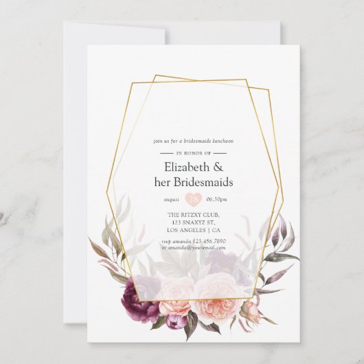 Burgundy en Blush Geometric Bridesmaids Luncheon Kaart (Voorkant)