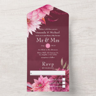 Burgundy en Blush Herfst Huwelijk All In One Uitnodiging