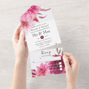 Burgundy en Blush Herfst Huwelijk All In One Uitnodiging