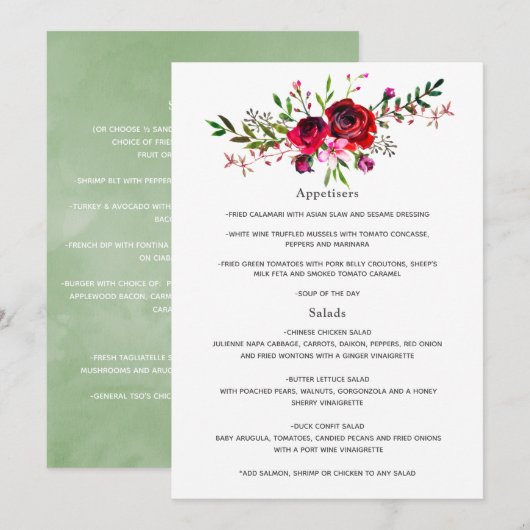Burgundy en Blush Herfst Huwelijk Menu (Voorkant / Achterkant)