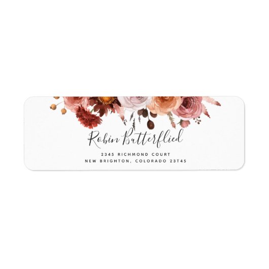 Burgundy en Blush Intricate Floral Return Address Etiket (Voorkant)