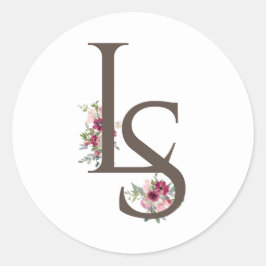 Burgundy en blush Monogrammed bruiloft Classic Rou Ronde Sticker