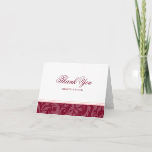 Burgundy en Blush Pink Damask Swirl Dank je Bedankkaart