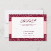 Burgundy en Blush Pink Damask Swirl Wedding RSVP (Voorkant)