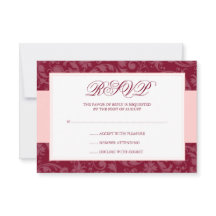 Burgundy en Blush Pink Damask Swirl Wedding RSVP