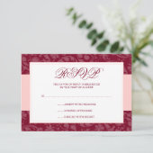 Burgundy en Blush Pink Damask Swirl Wedding RSVP (Staand voorkant)