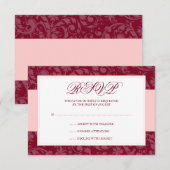 Burgundy en Blush Pink Damask Swirl Wedding RSVP (Voorkant / Achterkant)