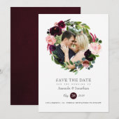 Burgundy en Blush Pink Floral Wedding Foto Save The Date (Voorkant / Achterkant)
