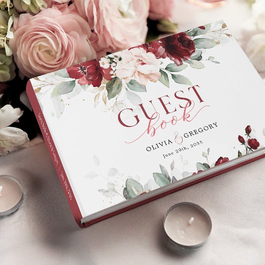 Burgundy en Blush Pink Floral Wedding Gastenboek