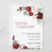 Burgundy en Blush Pink Floral Wedding Invitation Kaart (Voorkant)