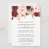 Burgundy en Blush Pink Floral Wedding Kaart (Voorkant)