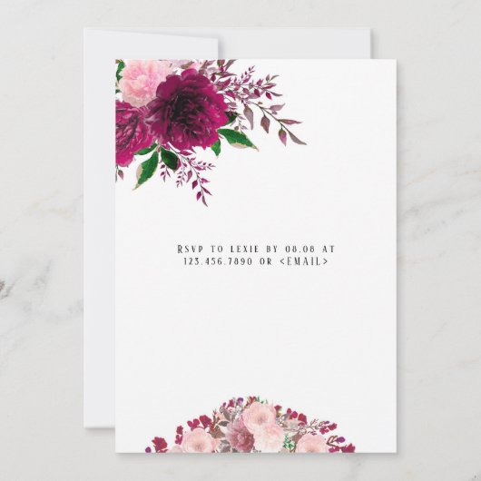 Burgundy en Blush Pink Peony Brunch en Bubble Kaart (Achterkant)