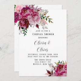 Burgundy en Blush Pink Peony Couples Shower Kaart