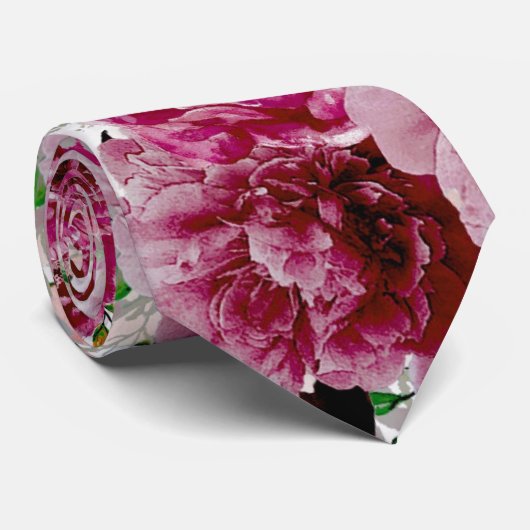 Burgundy en Blush Pink Peony Groomsmen Stropdas (Opgerold)