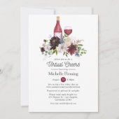 Burgundy en Blush Pink Wine Virtual Vrijgezellenfe Kaart (Voorkant)