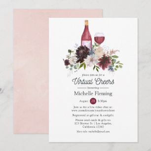 Burgundy en Blush Pink Wine Virtual Vrijgezellenfe Kaart