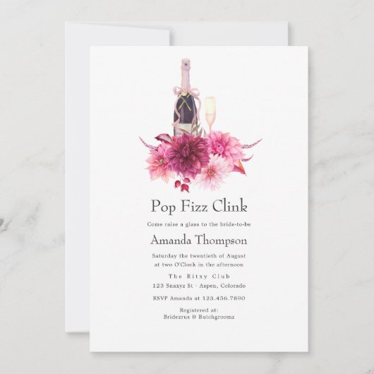 Burgundy en Blush Pop Fizz Clink Vrijgezellenfeest Kaart (Voorkant)