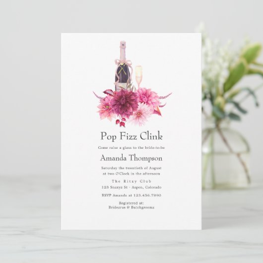 Burgundy en Blush Pop Fizz Clink Vrijgezellenfeest Kaart (Staand voorkant)