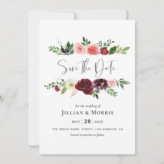 burgundy en blush redden de date uitnodiging (Voorkant)