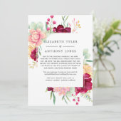 Burgundy en Blush Roze Gereduceerde Trouwgastenlij Aankondiging (Staand voorkant)