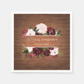 Burgundy en Blush Rustic Floral Wedding Servet (Voorkant)