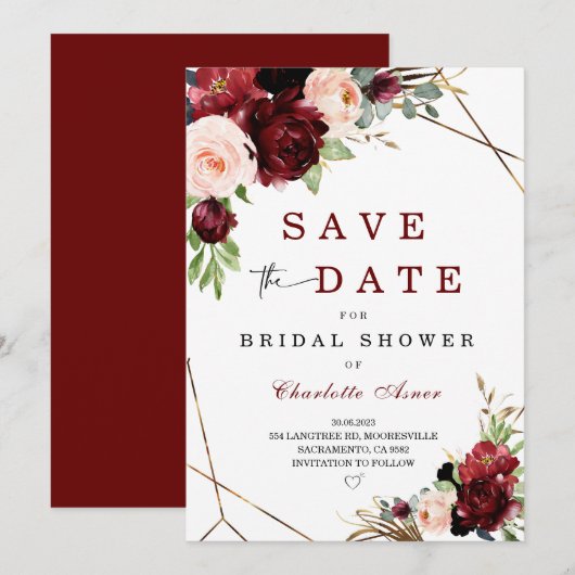 Burgundy en Blush Save the Date for Vrijgezellenfe Kaart (Voorkant / Achterkant)