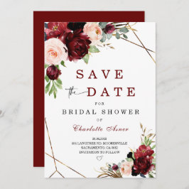 Burgundy en Blush Save the Date for Vrijgezellenfe Kaart