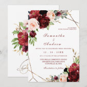 Burgundy en Blush Trouwtemplate Kaart (Voorkant / Achterkant)