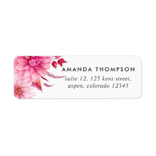 Burgundy en Blush Waterverf Bloemen Etiket