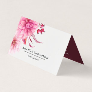 Burgundy en Blush Waterverf Bloemen Visitekaartje