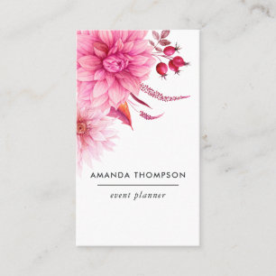 Burgundy en Blush Waterverf Bloemen Visitekaartje