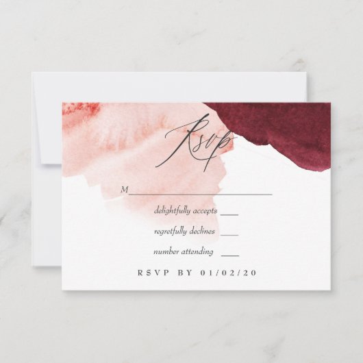 Burgundy en Blush Waterverf Wedding RSVP Kaartje (Voorkant)