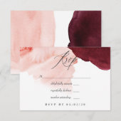 Burgundy en Blush Waterverf Wedding RSVP Kaartje (Voorkant / Achterkant)
