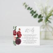 Burgundy en Blush Wedding Details Enclosure Card Informatiekaartje (Staand voorkant)