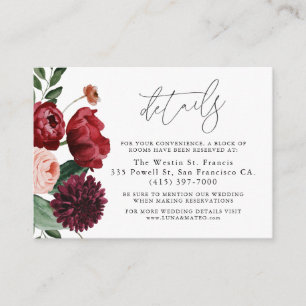 Burgundy en Blush Wedding Details Enclosure Card Informatiekaartje