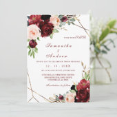 Burgundy en Blush Wedding Sjabloon Kaart (Staand voorkant)