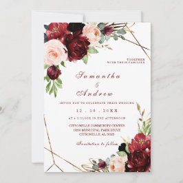 Burgundy en Blush Wedding Sjabloon Kaart