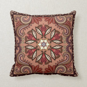 Burgundy en Brown Paisley Pattern Kussen