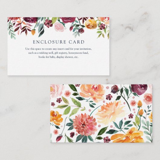 Burgundy en Coral Floral Enclosure Card Informatiekaartje (Voorkant / Achterkant)