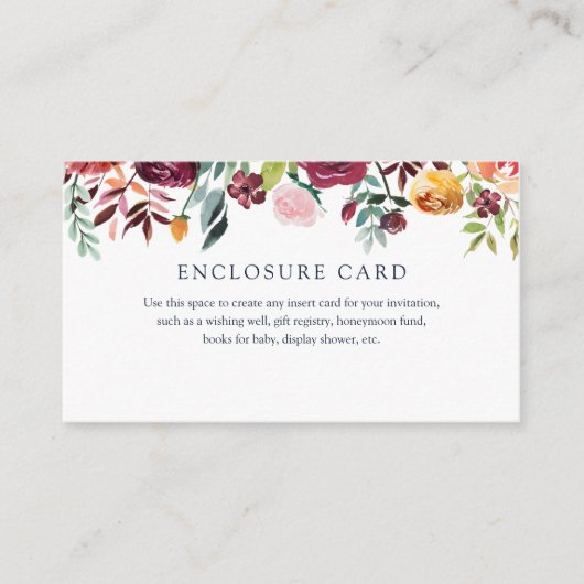 Burgundy en Coral Floral Enclosure Card Informatiekaartje (Voorkant)