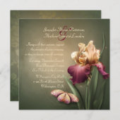 Burgundy en Cream Iris Wedding Invitation Kaart (Voorkant / Achterkant)