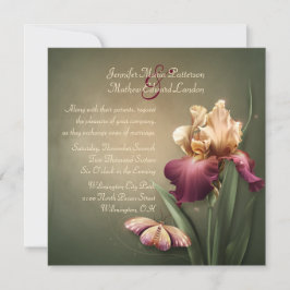 Burgundy en Cream Iris Wedding Invitation Kaart