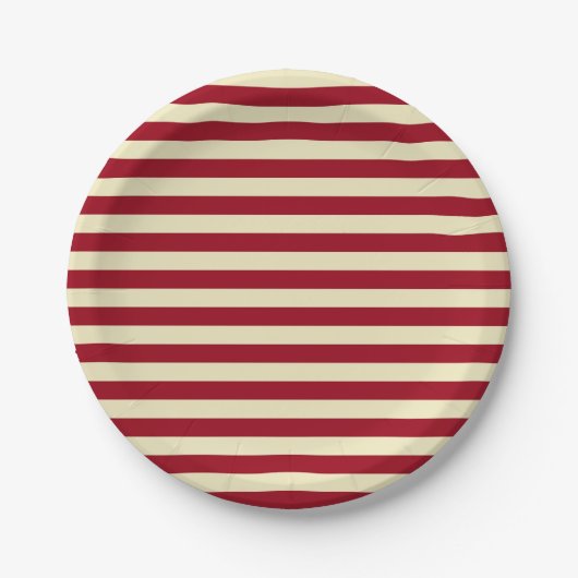 Burgundy en Cream Stripes Papieren Bordje (Voorkant)