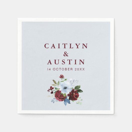 burgundy en dusty blue bruiloft servet (Voorkant)