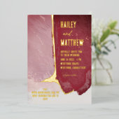 Burgundy en Dusty Pink Waterverf Wedding Folie Uitnodiging (Staand Voorkant)
