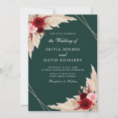 Burgundy en Emerald Green Wedding Invitation Kaart (Voorkant)