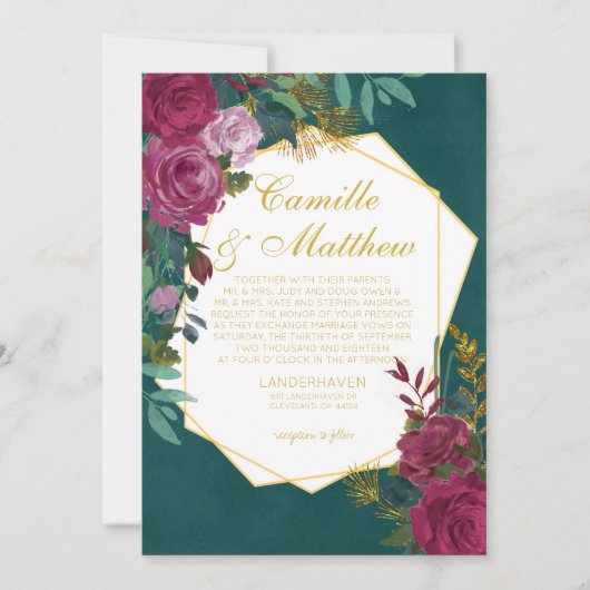 Burgundy en Emerald Wedding Invitation Kaart (Voorkant)