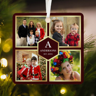 Burgundy en Gold 4 Afbeeldingen Familie Foto Colla Metalen Ornament